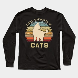 Easily Distracted By Cats Mountain Sunset Long Sleeve T-Shirt